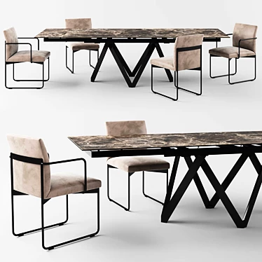 Elegant Cartesio Extendable Table & Gala Chair 3D model image 1 