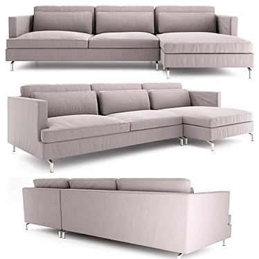 Modern Double Sofa Bed with Peninsula & Aluminum Legs 3D model image 1 