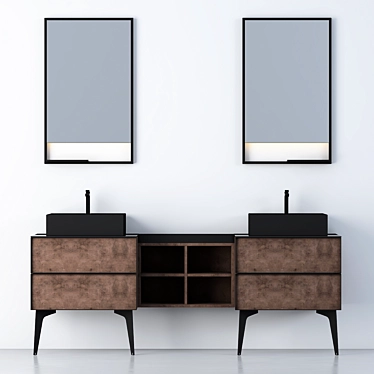 Sleek Mirror Cabinet Set 3D model image 1 