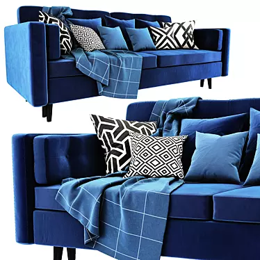 Modern Sofa Blue Velor