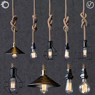 Rustic Rope Pendant Light 3D model image 1 