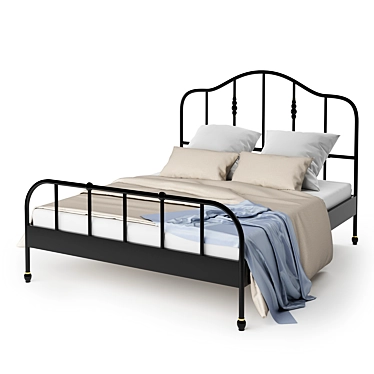 Sagstua Bed - Elegant Black Frame with Reversible Mattress 3D model image 1 