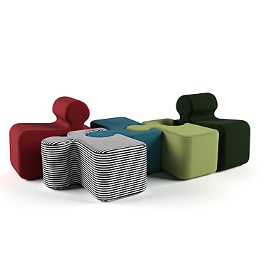 Playful Puzzle Poufs | Customizable Color Palette 3D model image 1 