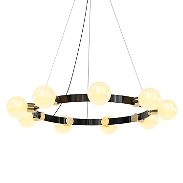 Minimalist Ring Chandelier: Black+Gold 3D model image 1 