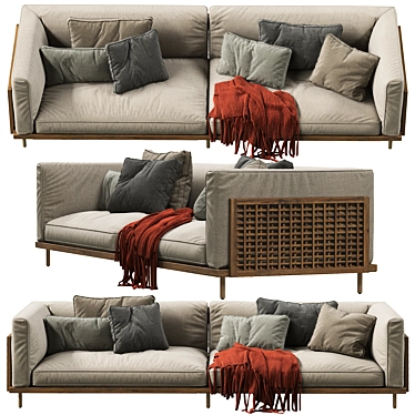 Luxurious Belle Reeve Sofa: Brass & Walnut 3D model image 1 