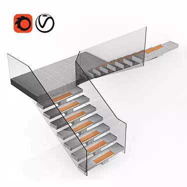 Contemporary Wooden Staircase 3D model image 1 