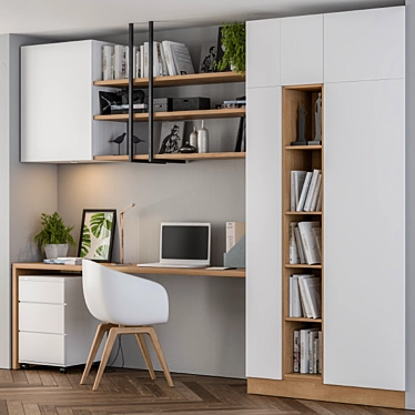 Minimalist White Wood Home Office 3D model image 1 