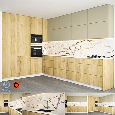 Modern Kitchen Set: Gas Hob, Sink, Oven, Hood - 3D Model 3D model image 1 