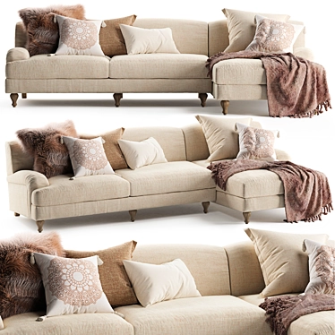 Elegant Rose Fabric Sofa Chaise 3D model image 1 