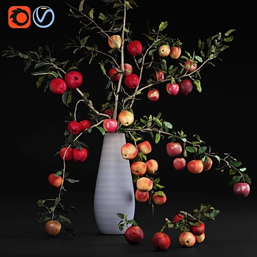 Red Cherry Tomato Apple Branches Vase 3D model image 1 