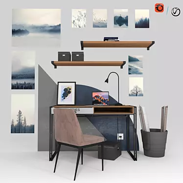 Modern Blue-themed Workstation: Joss Discovery with Decorative Elements 3D model image 1 