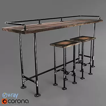 Industrial Iron Pipe Bar Table 3D model image 1 