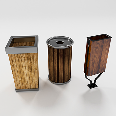 Wooden Trash Bin Set 3D model image 1 