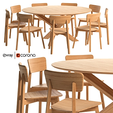 Oak Casale Dining Set: Mikado Round Table R160cm 3D model image 1 