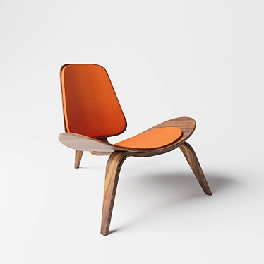 Iconic Shell Chair: Bent Plywood with Orange Upholstery 3D model image 1 