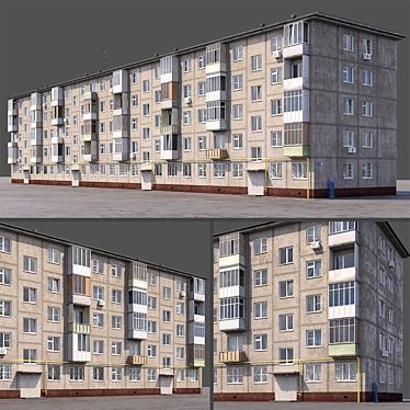 Soviet-Style Khrushchevka: Authentic 5-Story Residential Building 3D model image 1 