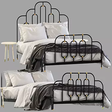 Art Deco Bed - 130x200cm Mattress Size 3D model image 1 