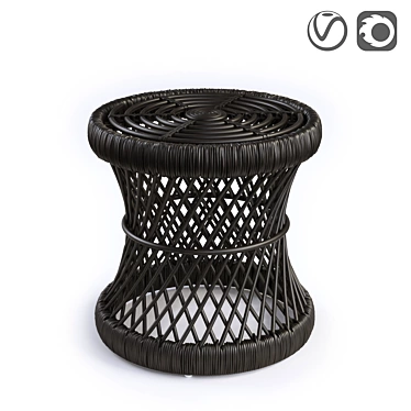 Vintage Rattan Sideboard Stool 3D model image 1 