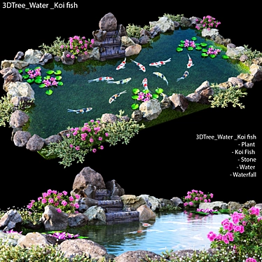 Koi Fish Waterfall Garden 3D model image 1 