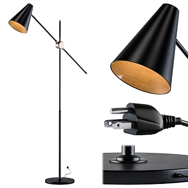 Sleek Black Gold Floor Lamp 3D model image 1 