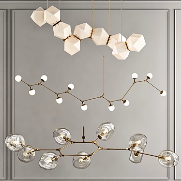 Elegant Trio Chandelier Set 3D model image 1 