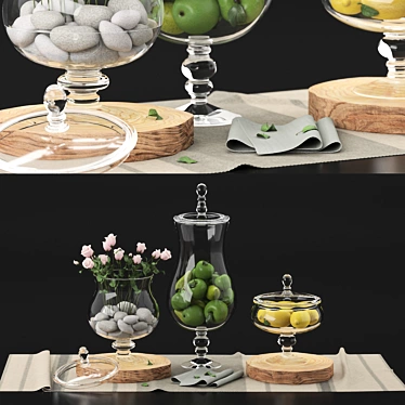 Fruitful Elegance: Decorative Set with Fruits & Roses 3D model image 1 