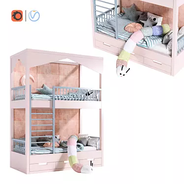 Extra Space Kids Bed: 2-in-1 Design 3D model image 1 