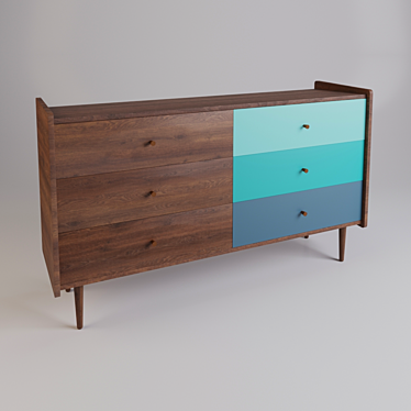 Retro-Inspired Colorful 6-Drawer Walnut Dresser 3D model image 1 