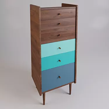 Retro Walnut Chest with Colorful Drawers: RONDA 3D model image 1 
