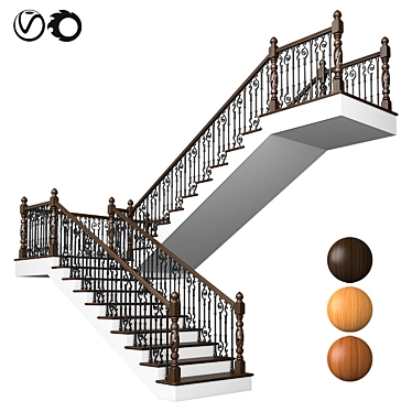 Classic Stairs 02: Elegant Wood and Iron Design 3D model image 1 