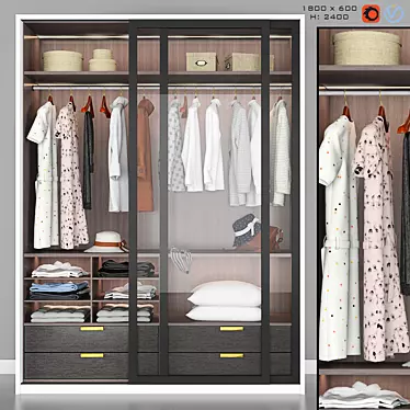 Stylish Bedroom Wardrobe: 2800x600x2400 3D model image 1 