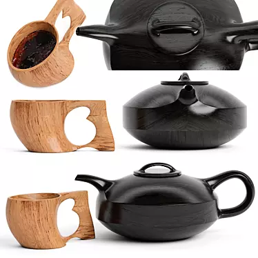 Natural Wood Cup and Teapot 3D model image 1 