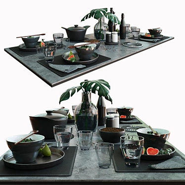 Elegant Dark Table Setting 3D model image 1 