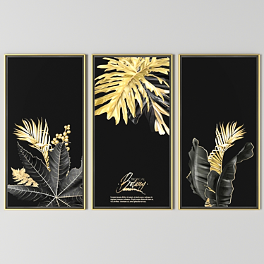 Gilded Black Foliage Wall Art 3D model image 1 