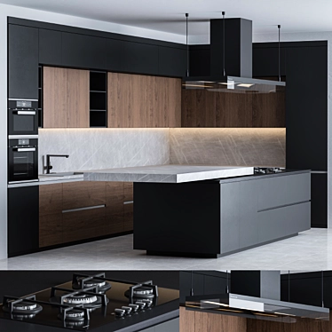  Sleek Black Poliform Kitchen 3D model image 1 