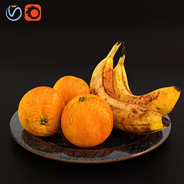 Fruitful Plate: Bananas & Oranges 3D model image 1 
