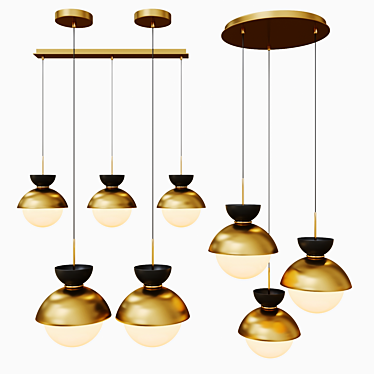 Pompon Gold Pendant Lamp: Elegant Metal and Glass Lighting 3D model image 1 