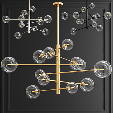 Antique Brass Glass Chandelier 3D model image 1 