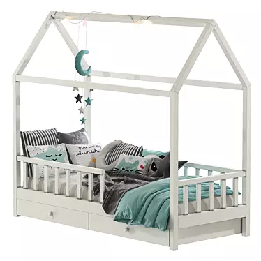 6-Column Children's Bed: Stylish and Spacious 3D model image 1 