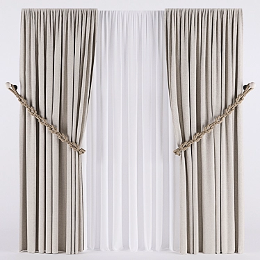 Rope-Decorated Curtain Panel 3D model image 1 