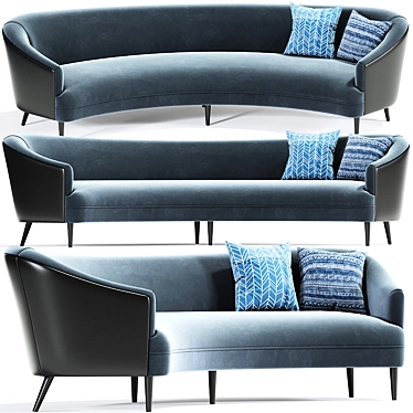 Mid Century Long Curve Sofa with Pillow 3D model image 1 
