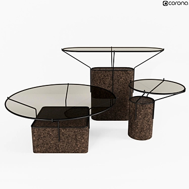 Modern Blackcork Tables Set 3D model image 1 