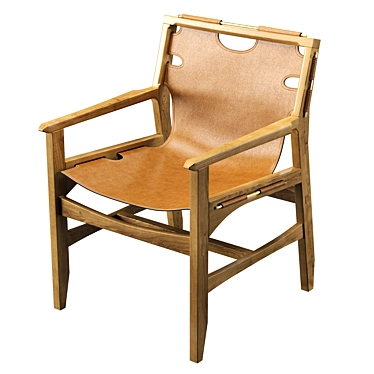 Danish Inspired Leather & Oak Chair 3D model image 1 