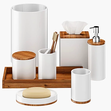 Elegant White Wood Bathroom Set 3D model image 1 