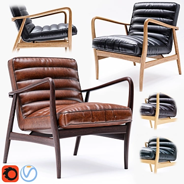 Vintage Black Leather Armchair 3D model image 1 
