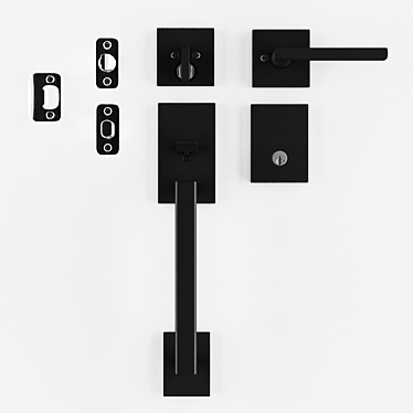 Sleek Black Door Handle Set 3D model image 1 