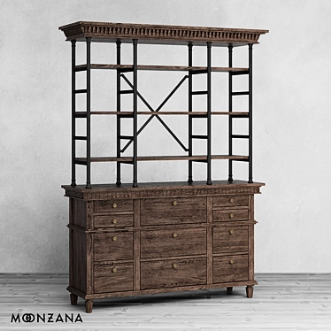 Metropolis Moonzana: Oak Wood Library Cabinet 3D model image 1 