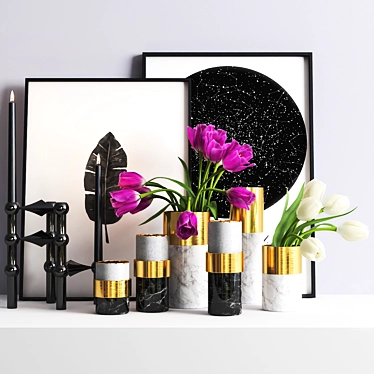 Elegant Tulip Set in Black & Gold 3D model image 1 