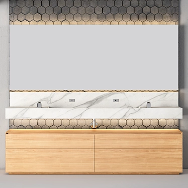 Elegant Clay & Marble Bathroom Cabinet 3D model image 1 