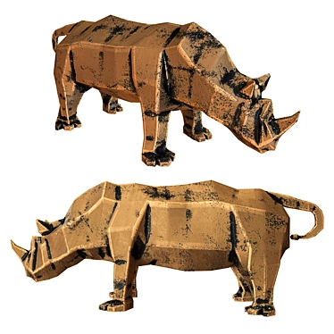Bronze sculpture of a rhino in a geometric style